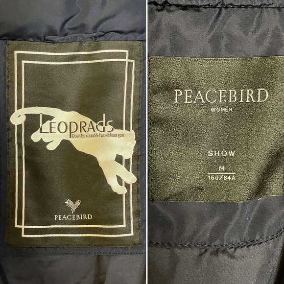 EUC PEACEBIRD midi length down puffer parka coat with hidden hood, navy blue - Picture 15 of 16